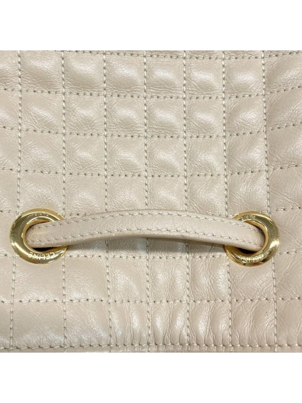 Celine Backpack CC Harm Small Bucket Beige Drawstring Leather - Picture 12 of 15